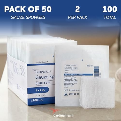 Covidien Curity Mullkompressen, steril, 2er-Pack, 2" x 2", 8-lagig (Packung mit 100)