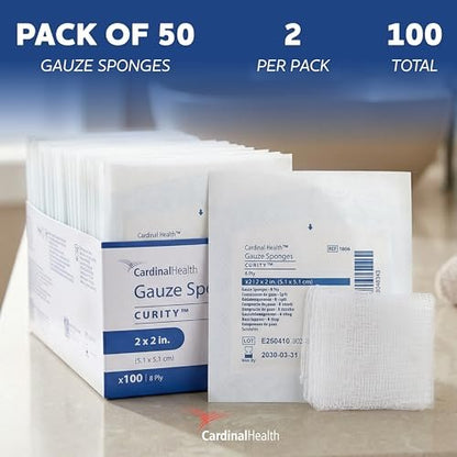 Covidien Curity Mullkompressen, steril, 2er-Pack, 2" x 2", 8-lagig (Packung mit 100)