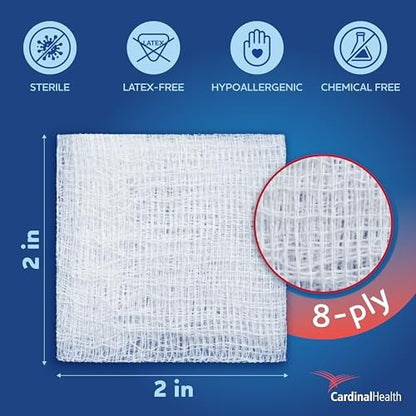 Covidien Curity Mullkompressen, steril, 2er-Pack, 2" x 2", 8-lagig (Packung mit 100)