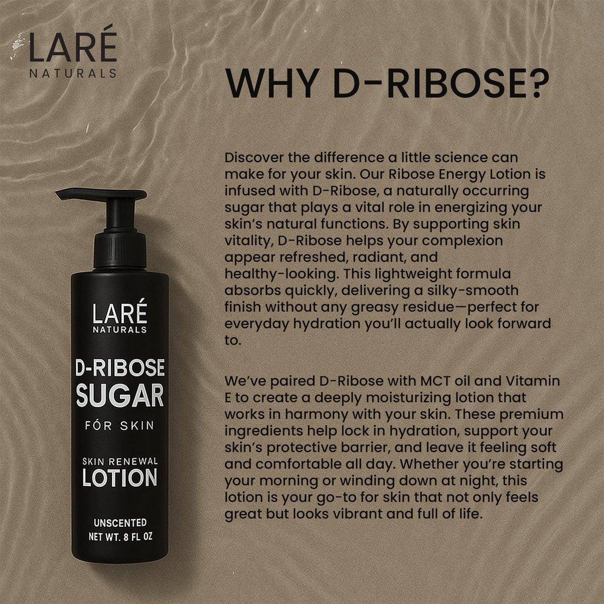Laré Naturals Ribose Sugar for Skin – D-Ribose Creme – Feuchtigkeitscreme für Hände – Leichte Pflege mit D-Ribose & Vitamin E – 240 ml – Duftneutral