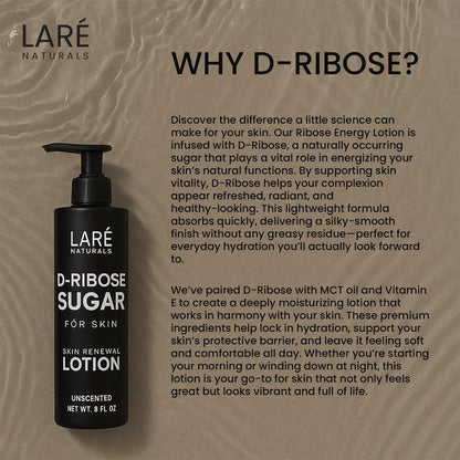 Laré Naturals Ribose Sugar for Skin – D-Ribose Creme – Feuchtigkeitscreme für Hände – Leichte Pflege mit D-Ribose & Vitamin E – 240 ml – Duftneutral