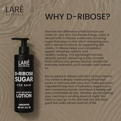 Laré Naturals Ribose Sugar for Skin – D-Ribose Creme – Feuchtigkeitscreme für Hände – Leichte Pflege mit D-Ribose & Vitamin E – 240 ml – Duftneutral