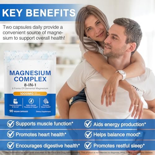8-in-1 Magnesium Komplex Kapseln 90 Stück – mit Magnesiumglycinat, Citrat, Malat, Taurat – für Schlaf, Muskelentspannung, Nerven & Herz, Energie