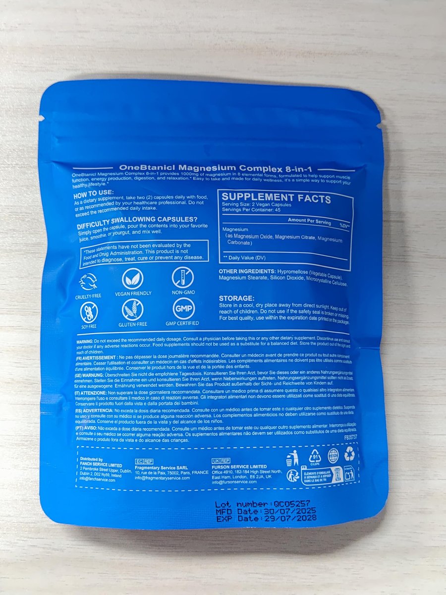 8-in-1 Magnesium Komplex Kapseln 90 Stück – mit Magnesiumglycinat, Citrat, Malat, Taurat – für Schlaf, Muskelentspannung, Nerven & Herz, Energie