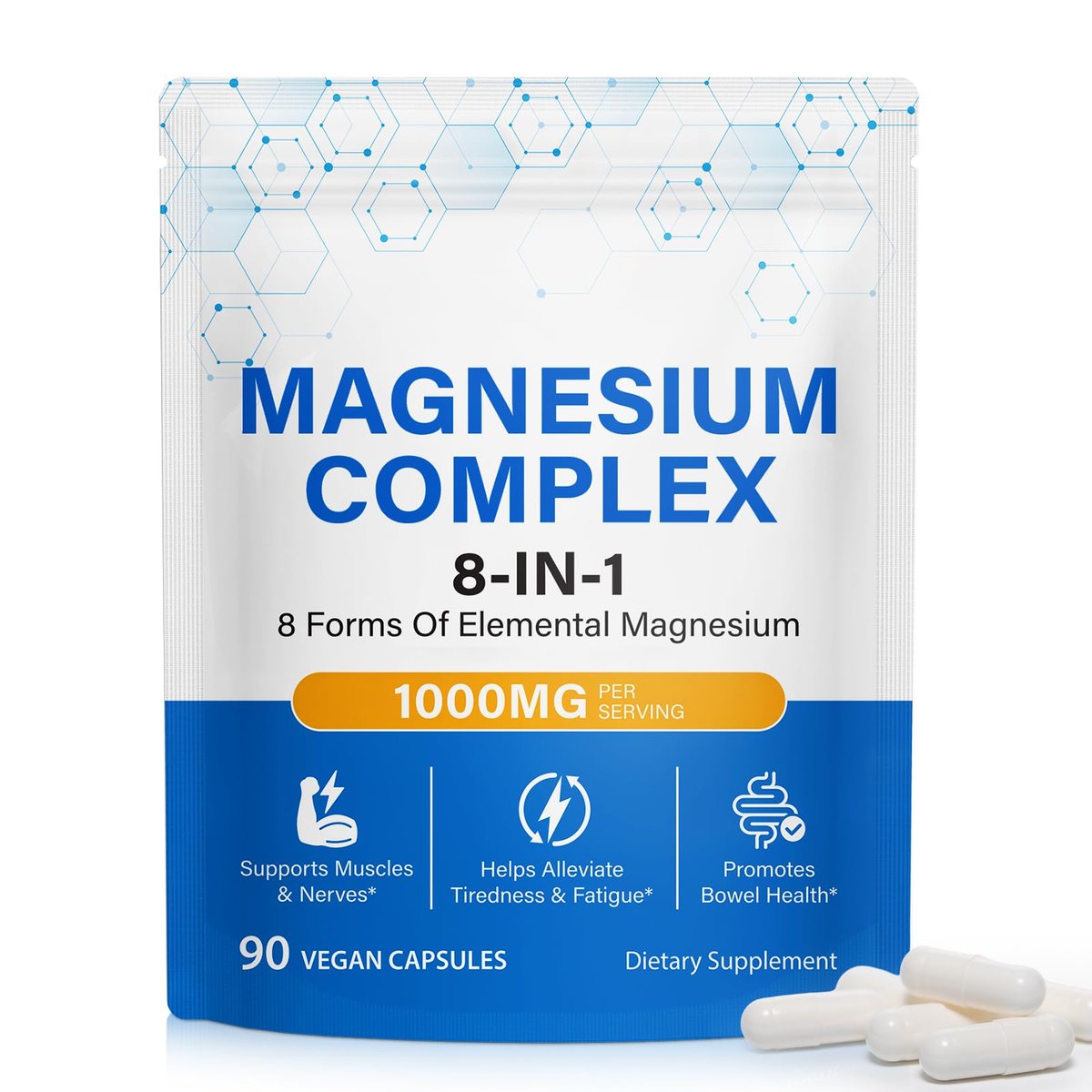 8-in-1 Magnesium Komplex Kapseln 90 Stück – mit Magnesiumglycinat, Citrat, Malat, Taurat – für Schlaf, Muskelentspannung, Nerven & Herz, Energie