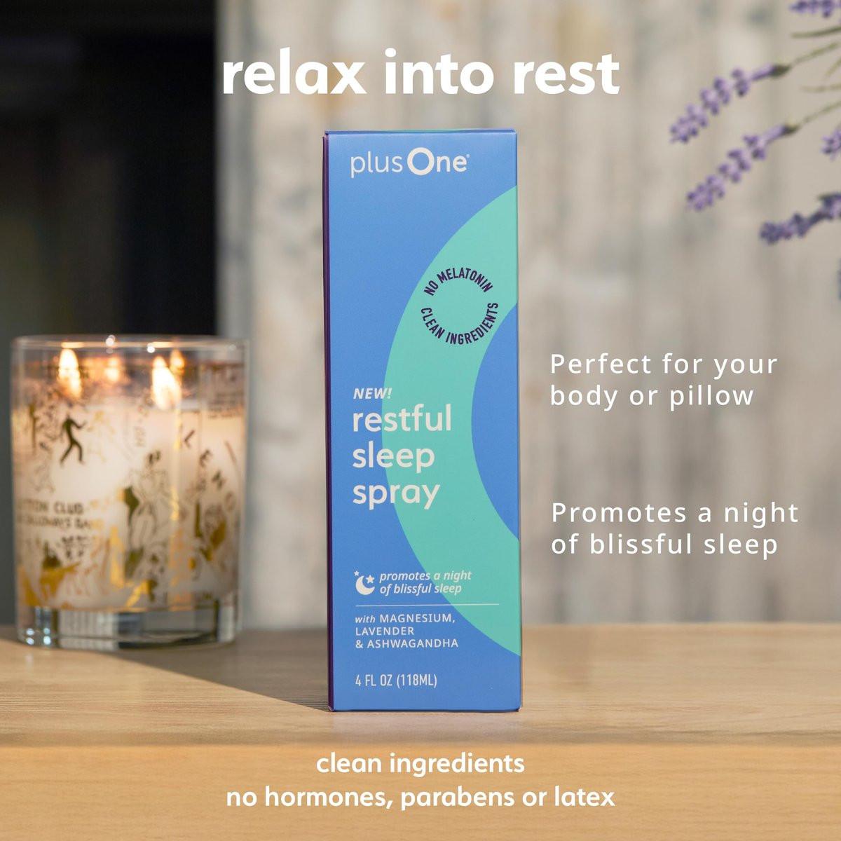 Plus One Blissful Sleep Spray – Magnesium, Lavendel & Ashwagandha für Entspannung, Ruhe & erholsamen Schlaf – Hormonfrei, Duftneutral, Wechseljahre-freundliches Aromatherapie-Mist