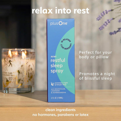 Plus One Blissful Sleep Spray – Magnesium, Lavendel & Ashwagandha für Entspannung, Ruhe & erholsamen Schlaf – Hormonfrei, Duftneutral, Wechseljahre-freundliches Aromatherapie-Mist