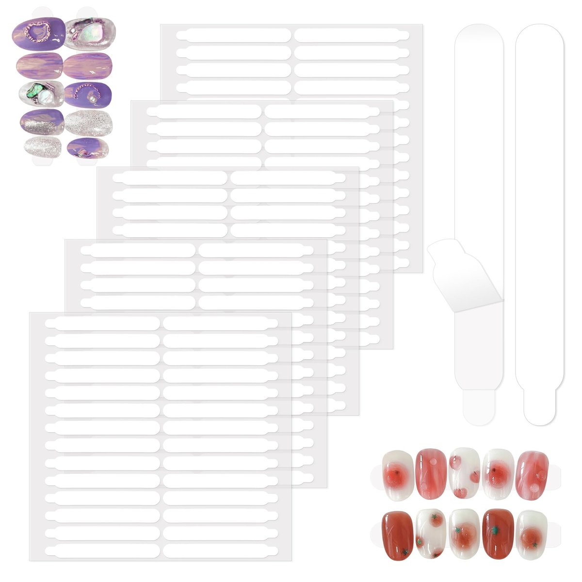 WWYICHEN Doppelseitiges Nagelband, 5 Blatt Transparentes Starkes Klebeband für Nagelkunst-Display und Aufbewahrung
