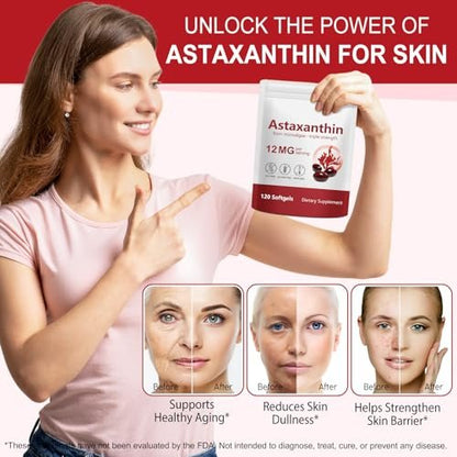 Astaxanthin Kapseln 12mg 120 Softgels – Premium Astaxanthin Antioxidans Nahrungsergänzung für Augen, Haut, Gelenke, Gehirn, Herz & Immunsystem – Frische Mikroalgenquelle, Non-GMO & Glutenfrei