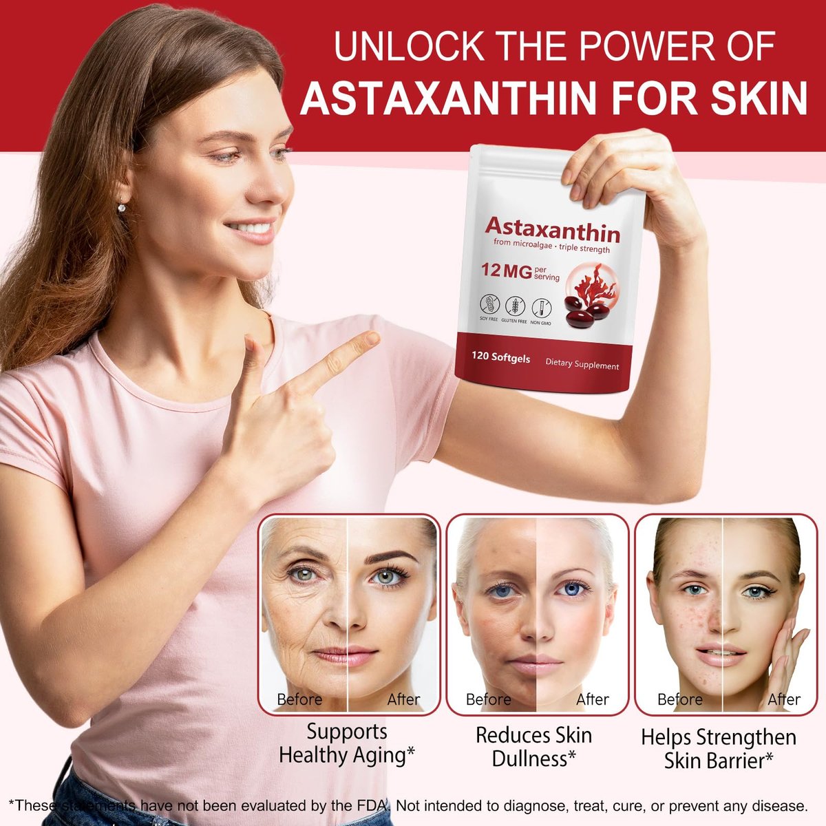 Astaxanthin Kapseln 12mg 120 Softgels – Premium Astaxanthin Antioxidans Nahrungsergänzung für Augen, Haut, Gelenke, Gehirn, Herz & Immunsystem – Frische Mikroalgenquelle, Non-GMO & Glutenfrei