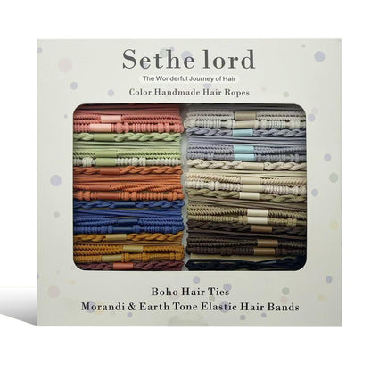 48 Stück Boho Haargummis - Morandi & Erdtöne Elastische Haarbänder, Keine Abdrücke, Langlebige Haaraccessoires für Frauen und Mädchen, Mehrfarbige Handgefertigte Haarspangen mit Kraftpapier-Anhängekarte