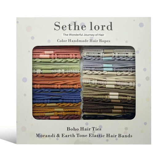 48 Stück Boho Haargummis - Morandi & Erdtöne Elastische Haarbänder, Keine Abdrücke, Langlebige Haaraccessoires für Frauen und Mädchen, Mehrfarbige Handgefertigte Haarspangen mit Kraftpapier-Anhängekarte