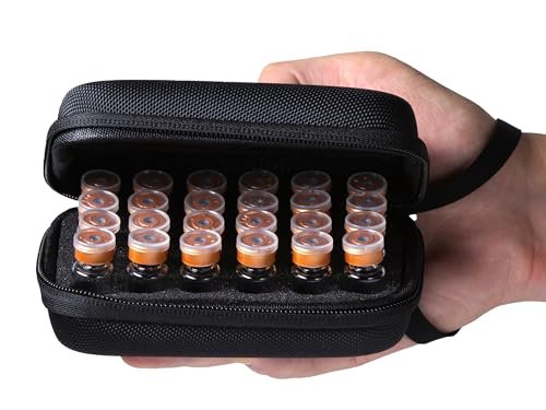 Moyite 24 Slots Peptid-Aufbewahrungsbox für Kühlschrank – Passend für 1ml, 2ml, 3ml Vials – mit Handschlaufe und Logo – Schwarz (nur Box)