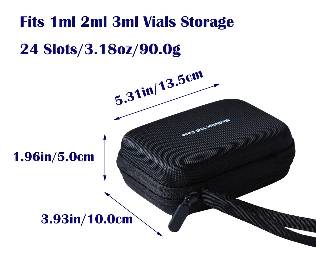 Moyite 24 Slots Peptid-Aufbewahrungsbox für Kühlschrank – Passend für 1ml, 2ml, 3ml Vials – mit Handschlaufe und Logo – Schwarz (nur Box)