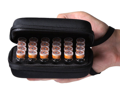 Moyite 24 Slots Peptid-Aufbewahrungsbox für Kühlschrank – Passend für 1ml, 2ml, 3ml Vials – mit Handschlaufe und Logo – Schwarz (nur Box)