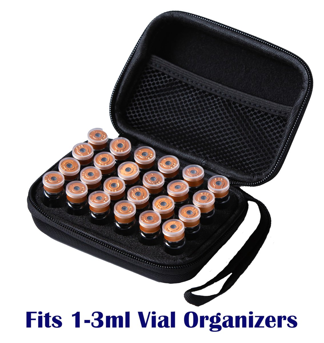 Moyite 24 Slots Peptid-Aufbewahrungsbox für Kühlschrank – Passend für 1ml, 2ml, 3ml Vials – mit Handschlaufe und Logo – Schwarz (nur Box)