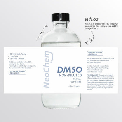 NeoChem Dimethyl Sulfoxid (DMSO) 99,95 % rein flüssig | 8 oz. DMSO unverdünnt | Geruchslos, in hochwertiger Glasflasche