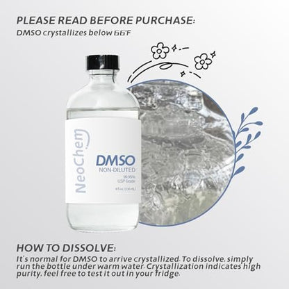 NeoChem Dimethyl Sulfoxid (DMSO) 99,95 % rein flüssig | 8 oz. DMSO unverdünnt | Geruchslos, in hochwertiger Glasflasche