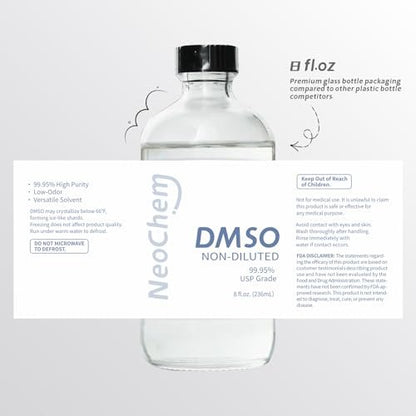 NeoChem Dimethyl Sulfoxid (DMSO) 99,95 % rein flüssig | 8 oz. DMSO unverdünnt | Geruchslos, in hochwertiger Glasflasche