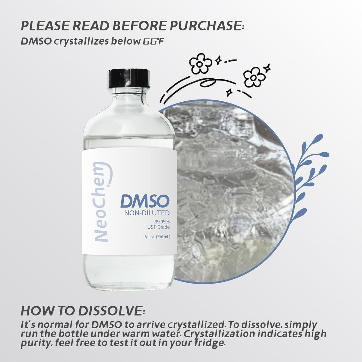 NeoChem Dimethyl Sulfoxid (DMSO) 99,95 % rein flüssig | 8 oz. DMSO unverdünnt | Geruchslos, in hochwertiger Glasflasche