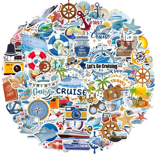 100 Stücke Kreuzfahrt Reise Aufkleber, Nautische Urlaubssticker, Entspannendes Kreuzfahrtschiff Sticker, wasserfeste Vinyl Aufkleber für Handyhüllen, Laptops, Reisegepäck, Tagebücher, Scrapbook, Wasserflasche