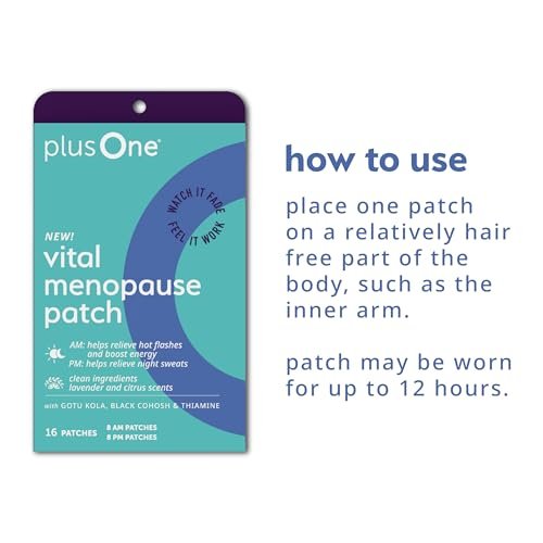 plusOne Vital Menopause Pflaster AM & PM – Unterstützung bei Hitzewallungen & Nachtschweiß – Fördert Energie & Schlaf – Kräuter-Arjuna-Tägliche Pflaster – 16 Stück