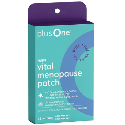 plusOne Vital Menopause Pflaster AM & PM – Unterstützung bei Hitzewallungen & Nachtschweiß – Fördert Energie & Schlaf – Kräuter-Arjuna-Tägliche Pflaster – 16 Stück
