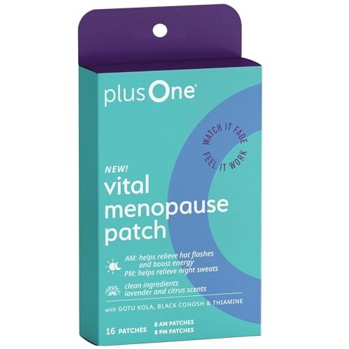 plusOne Vital Menopause Pflaster AM & PM – Unterstützung bei Hitzewallungen & Nachtschweiß – Fördert Energie & Schlaf – Kräuter-Arjuna-Tägliche Pflaster – 16 Stück