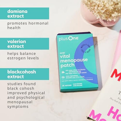 plusOne Vital Menopause Pflaster AM & PM – Unterstützung bei Hitzewallungen & Nachtschweiß – Fördert Energie & Schlaf – Kräuter-Arjuna-Tägliche Pflaster – 16 Stück