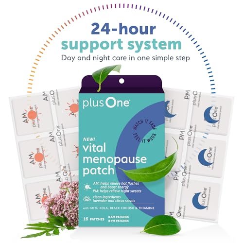 plusOne Vital Menopause Pflaster AM & PM – Unterstützung bei Hitzewallungen & Nachtschweiß – Fördert Energie & Schlaf – Kräuter-Arjuna-Tägliche Pflaster – 16 Stück