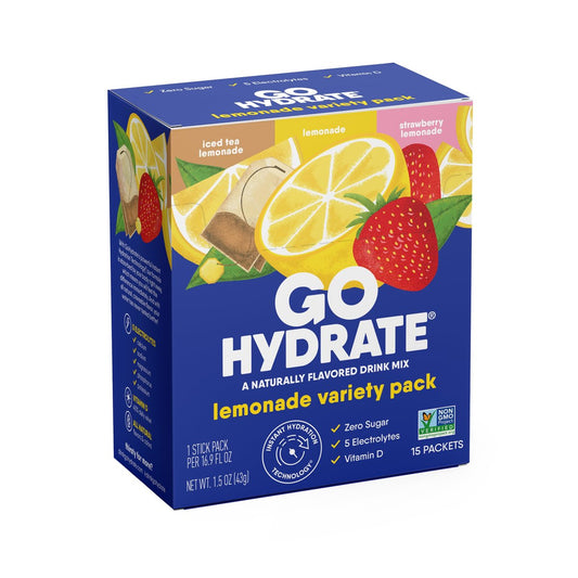 GoHydrate Elektrolyt-Pulver-Päckchen mit niedrigem Natriumgehalt, zuckerfrei - Instant-Hydratation täglicher Trinkmix - Null Zucker Wasseraroma-Päckchen mit Vitamin D - (Zitronenlimonade gemischt, 15 Päckchen)