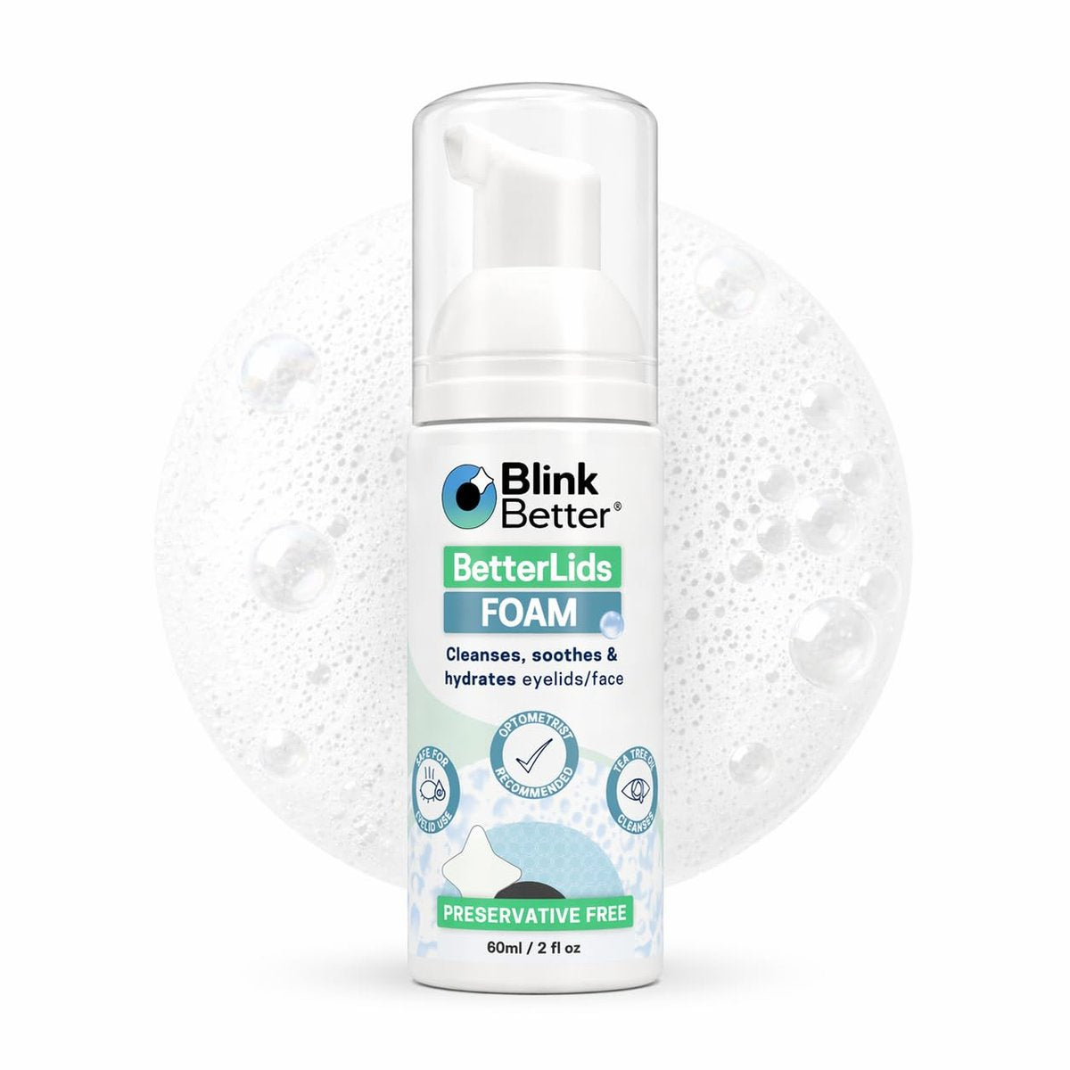 BlinkBetter BetterLids Schaum-Reiniger für Augenlider – Sanfte tägliche Reinigung für Augenlider & Wimpern – Beruhigende Teebaumöl-Formel mit Ectoin & Centella, nicht stechend, konservierungsmittelfrei, 59 ml