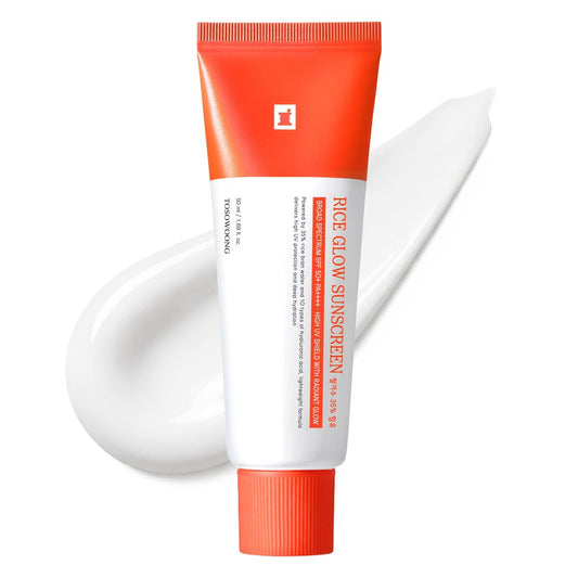 TOSOWOONG Rice Glow Sonnencreme SPF50+ – Koreanische Gesichtscreme mit Feuchtigkeit, Glas-Haut-Effekt, 50 ml