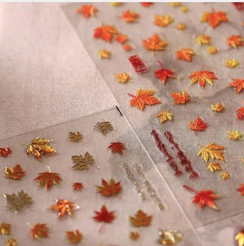 QEYRIYI 2 Blatt Goldene Herbstahornblätter Nagelaufkleber 5D Geprägte Fall Ahornblatt Nagelkunst Aufkleber Abziehbilder Selbstklebend Thanksgiving Nagelverzierungen für Frauen