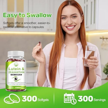 Lutein und Zeaxanthin Nahrungsergänzung, Augen Vitamin & Mineralstoff Komplex, Multivitamin für Sehkraft & Augengesundheit mit Omega-3, Schützen und verbessern Sie Ihre Augengesundheit vollständig, 300 Softgels