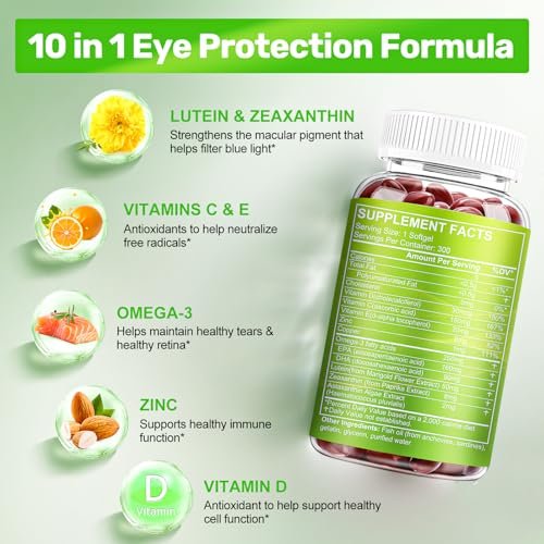 Lutein und Zeaxanthin Nahrungsergänzung, Augen Vitamin & Mineralstoff Komplex, Multivitamin für Sehkraft & Augengesundheit mit Omega-3, Schützen und verbessern Sie Ihre Augengesundheit vollständig, 300 Softgels