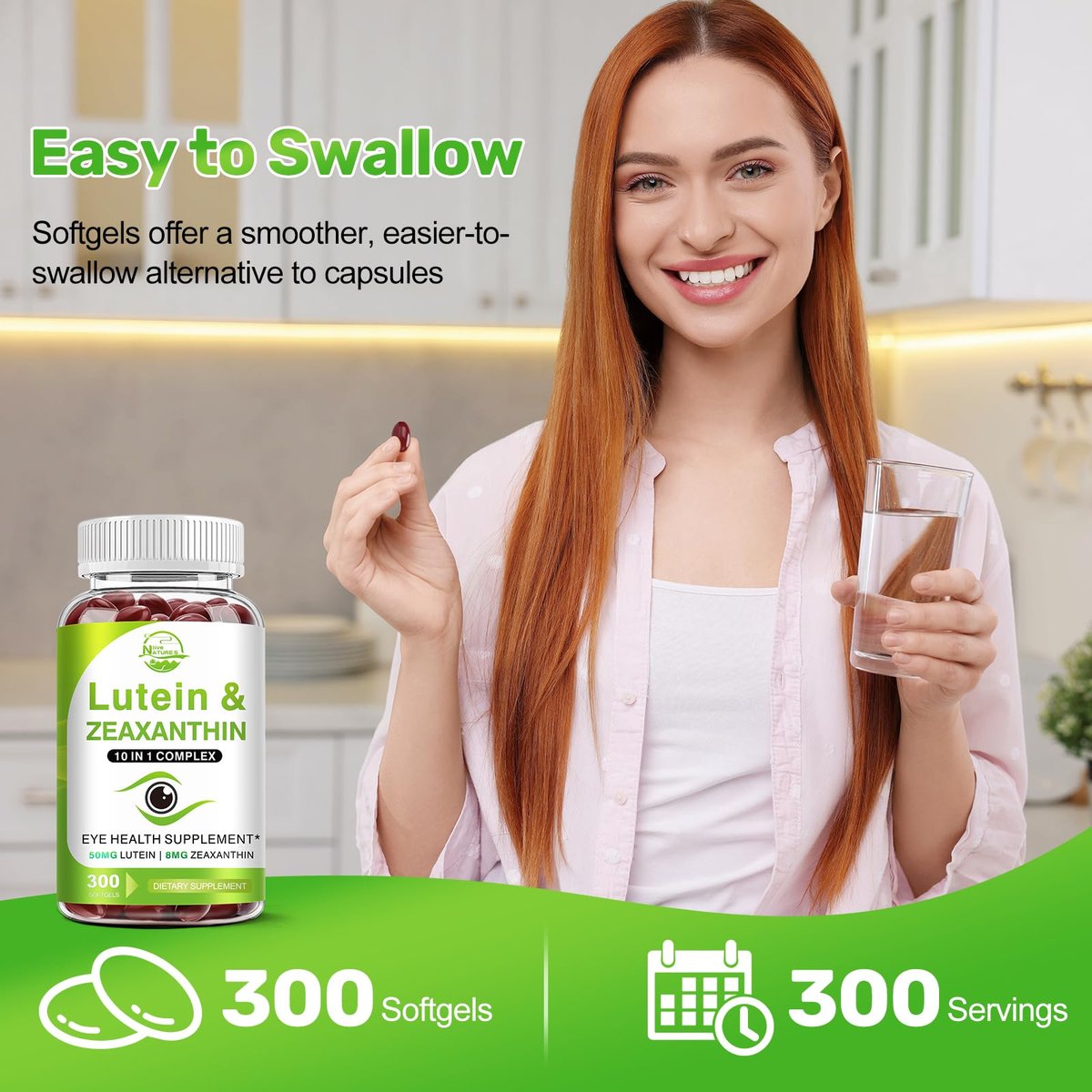 Lutein und Zeaxanthin Nahrungsergänzung, Augen Vitamin & Mineralstoff Komplex, Multivitamin für Sehkraft & Augengesundheit mit Omega-3, Schützen und verbessern Sie Ihre Augengesundheit vollständig, 300 Softgels
