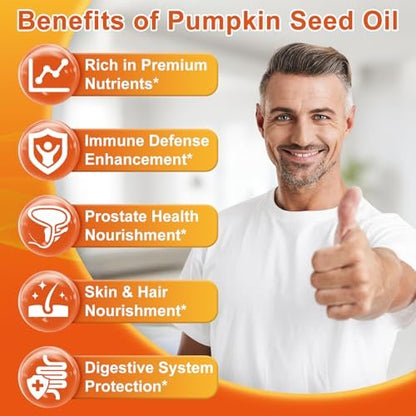 Kürbiskernöl mit Sägepalme, 3500mg maximale Stärke pro Portion, 150 Softgels, kaltgepresst mit essentiellen Fettsäuren & Phytosterolen, Unterstützt Haar-, Blasen- und Prostatagesundheit sowie Immunsystem