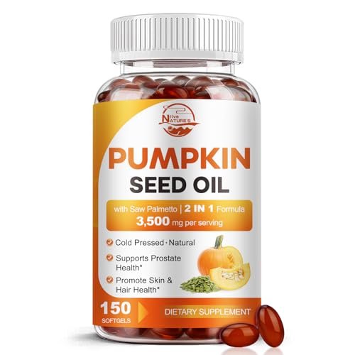 Kürbiskernöl mit Sägepalme, 3500mg maximale Stärke pro Portion, 150 Softgels, kaltgepresst mit essentiellen Fettsäuren & Phytosterolen, Unterstützt Haar-, Blasen- und Prostatagesundheit sowie Immunsystem