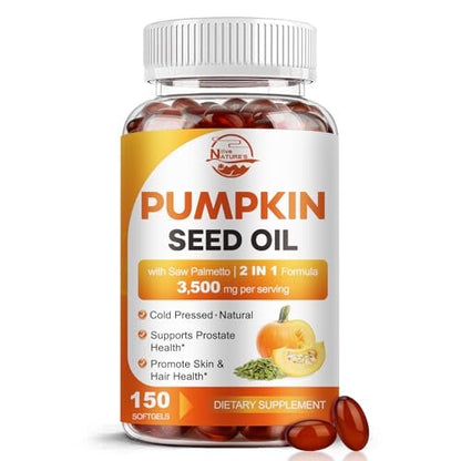 Kürbiskernöl mit Sägepalme, 3500mg maximale Stärke pro Portion, 150 Softgels, kaltgepresst mit essentiellen Fettsäuren & Phytosterolen, Unterstützt Haar-, Blasen- und Prostatagesundheit sowie Immunsystem