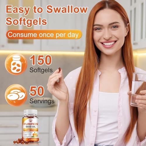 Kürbiskernöl mit Sägepalme, 3500mg maximale Stärke pro Portion, 150 Softgels, kaltgepresst mit essentiellen Fettsäuren & Phytosterolen, Unterstützt Haar-, Blasen- und Prostatagesundheit sowie Immunsystem