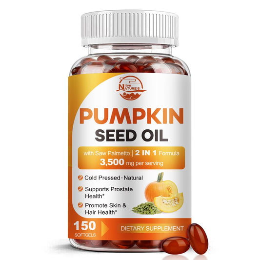 Kürbiskernöl mit Sägepalme, 3500mg maximale Stärke pro Portion, 150 Softgels, kaltgepresst mit essentiellen Fettsäuren & Phytosterolen, Unterstützt Haar-, Blasen- und Prostatagesundheit sowie Immunsystem