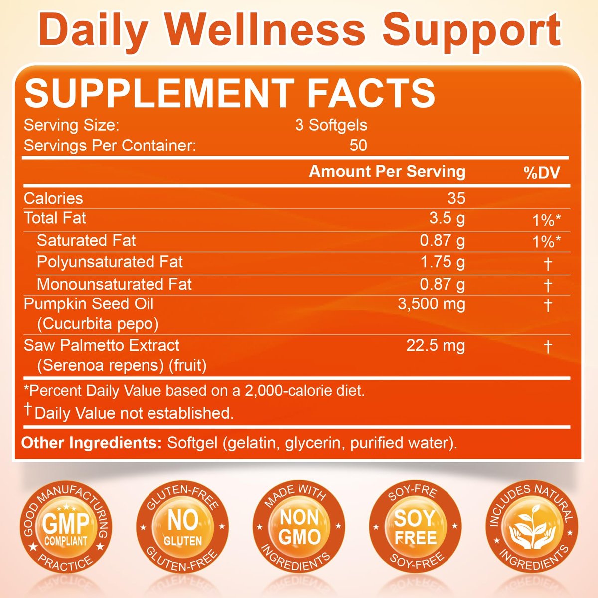 Kürbiskernöl mit Sägepalme, 3500mg maximale Stärke pro Portion, 150 Softgels, kaltgepresst mit essentiellen Fettsäuren & Phytosterolen, Unterstützt Haar-, Blasen- und Prostatagesundheit sowie Immunsystem