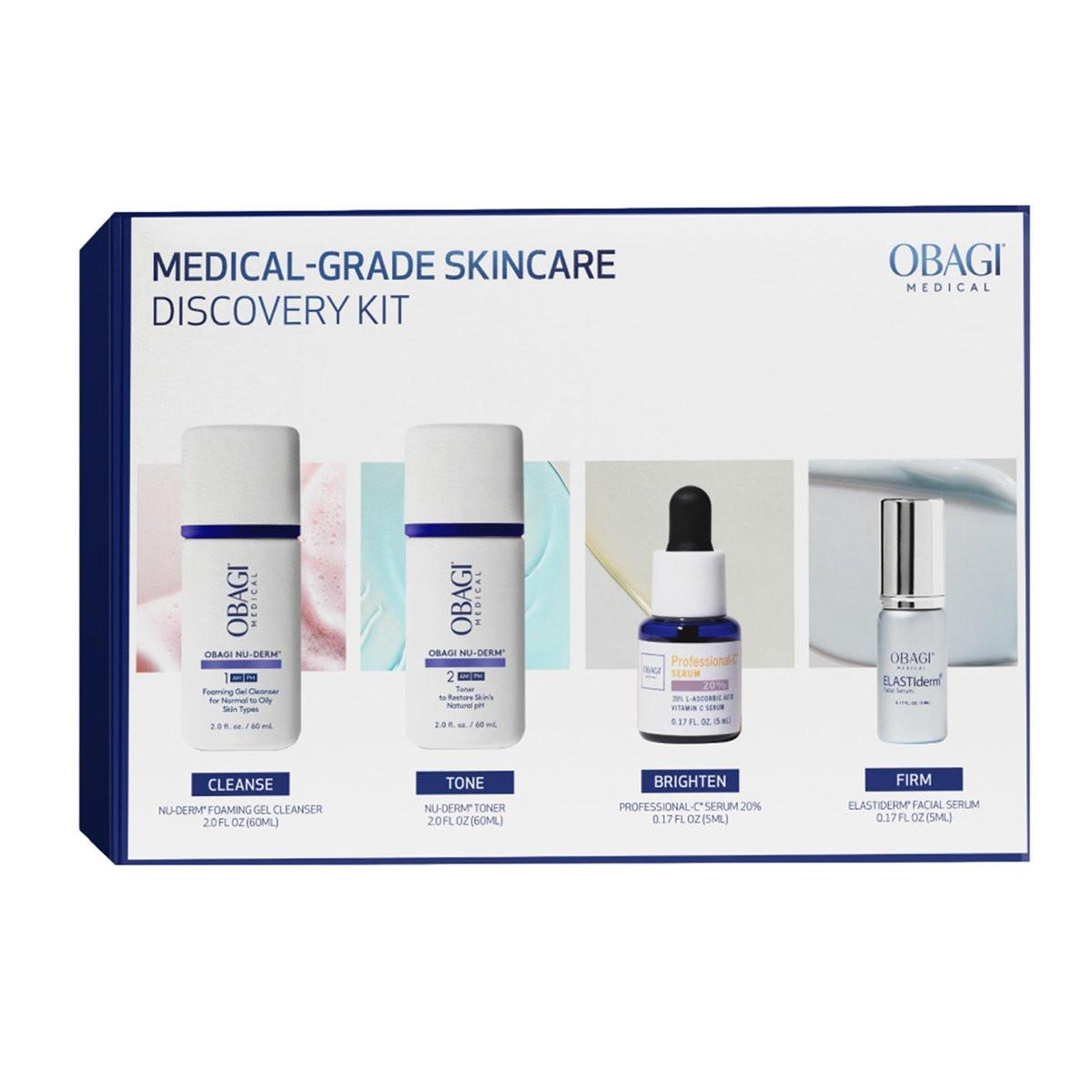 Obagi Bestsellers Reise-Set für Hautpflege – Anti-Aging Geschenkset für alle Hauttypen mit Reinigungsgel 60 ml, Toner 60 ml, Vitamin-C-Serum 5 ml und Festigendes Serum 5 ml