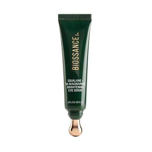 Biossance Squalan + 5% Niacinamid Augenserum – Aufhellende & abschwellende Behandlung gegen dunkle Augenringe – Vitamin C & Koffein-Formel – Edelstahl-Rollerball für beruhigende Massage – Für alle Hauttypen