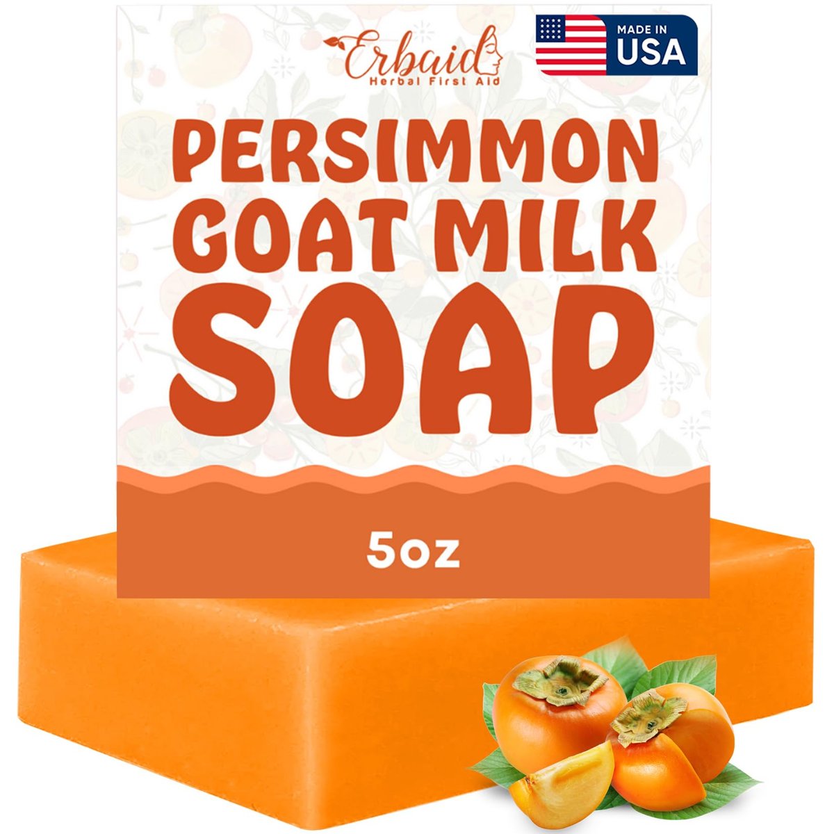 Erbaid Kaki-Seifenbar zur Körpergeruchskontrolle – Reinigendes Deodorant-Körperwaschmittel mit Ziegenmilch zur Beseitigung von Körpergeruch – Ideal zur Hautaufhellung, natürliches Deodorant-Seife für Männer & Frauen, 142 g