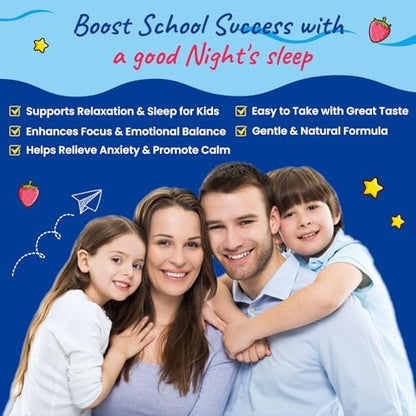 Magnesium Glycinat Gummibärchen für Kinder – mit L-Theanin, Omega-3, Vitamin B6, D3, Zink – Zuckerfreie Erdbeer-Gummis für Schlaf, Entspannung, Ruhe & Konzentration – 60 Stück