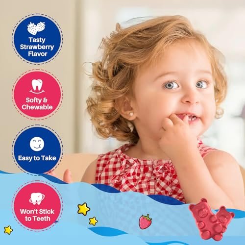 Magnesium Glycinat Gummibärchen für Kinder – mit L-Theanin, Omega-3, Vitamin B6, D3, Zink – Zuckerfreie Erdbeer-Gummis für Schlaf, Entspannung, Ruhe & Konzentration – 60 Stück