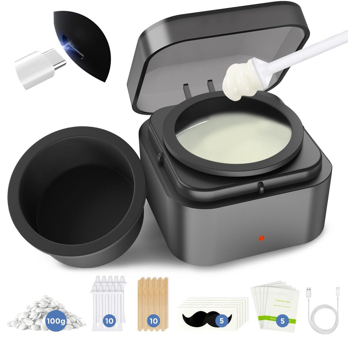 Boloye Nasenwachs-Set mit 100g natürlichem Harzwachs & 20 Stäbchen, Mini-Nasenhaarwachs-Set mit smarter Temperaturregelung, USB-Schnellheizung, 3-Minuten-Haarentfernung – hält 4–6 Wochen | Für Nase & Ohr, bis zu 15 Anwendungen
