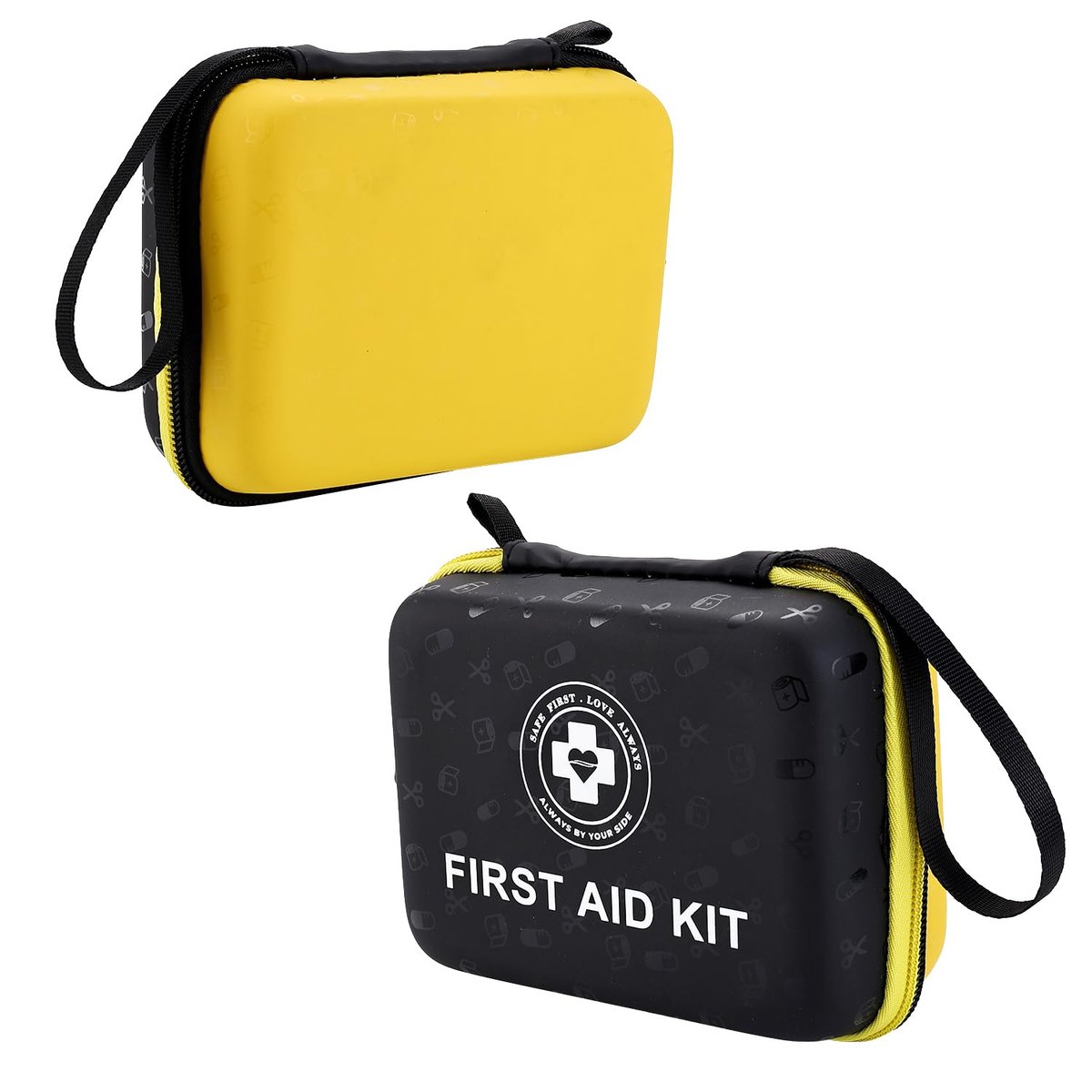 Kleines Erste-Hilfe-Set – 165-teiliges Notfallset mit Hartschale & fluoreszierender Beschichtung, für Zuhause, Auto, Reisen, Wandern & Outdoor (Schwarz/Gelb)